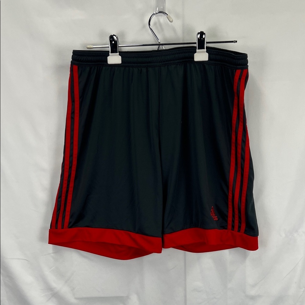 Adidas - Men’s Athletic Shorts - Large - Charcoal Gray and Red - Climaxool